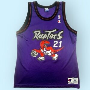 Vtg 90s Marcus Camby #21 Toronto Raptors Purple Champion NBA Jersey sz 44 Large